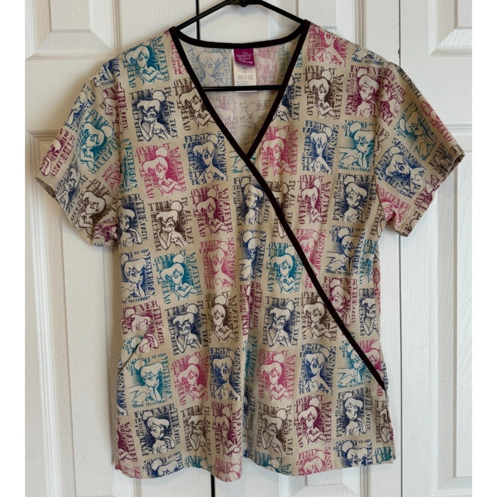 Tinkerbell Disney Scrub Top Shirt Y2K‎ V-Neck Sassy Fairy Women's Size Small